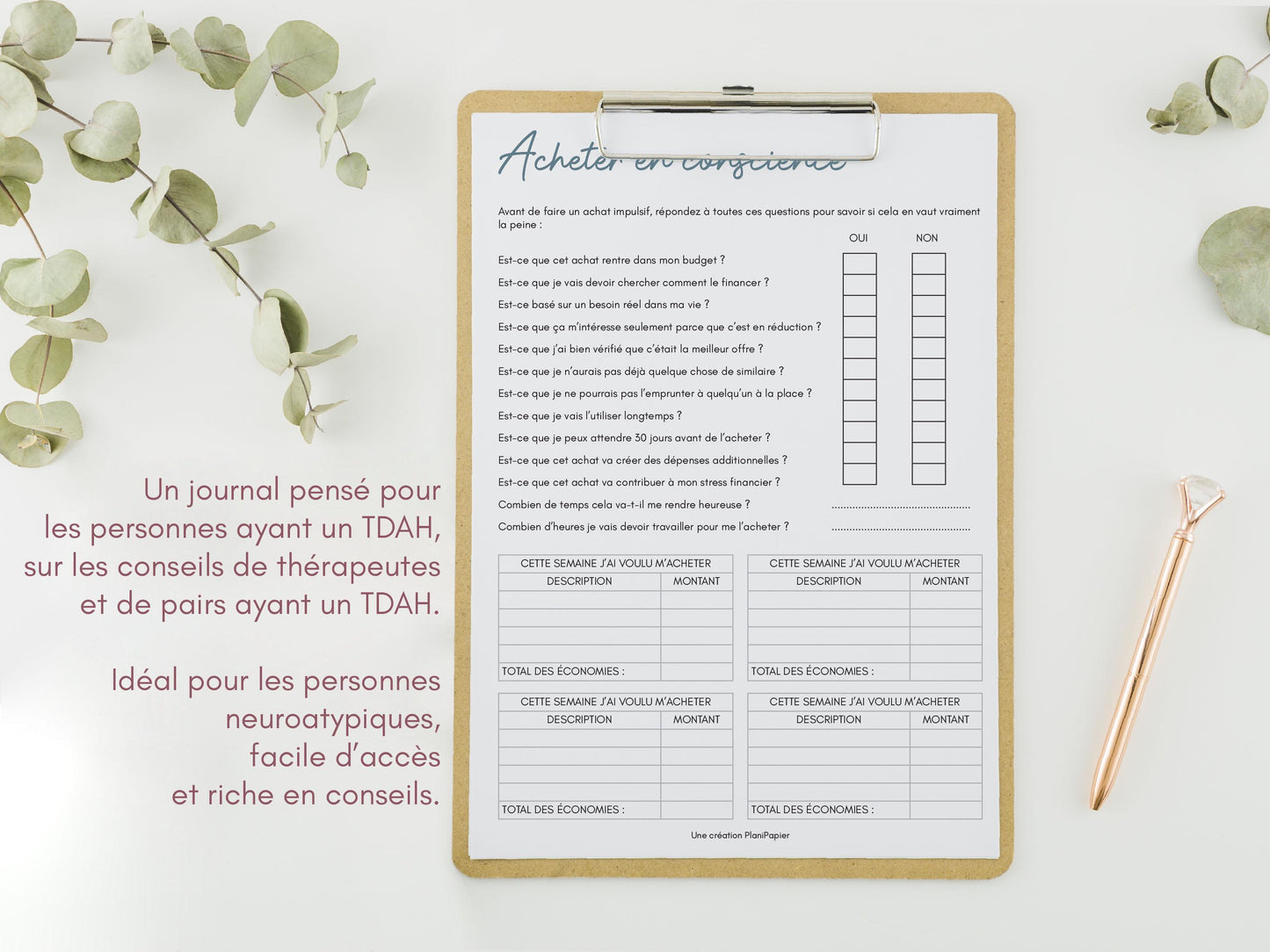 Journal d'aide pour le TDAH en français, PDF imprimable