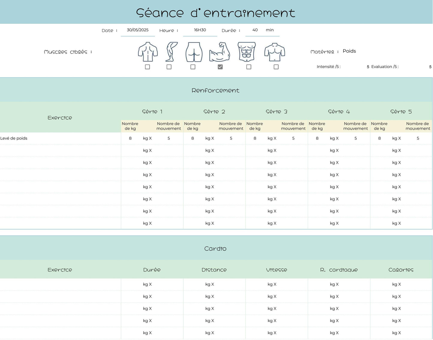 Planificateur fitness et sport - Google Sheets