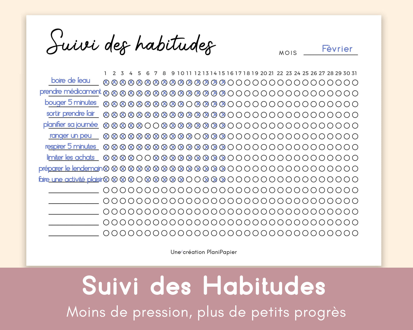 Feuille de Suivi des habitudes mensuel