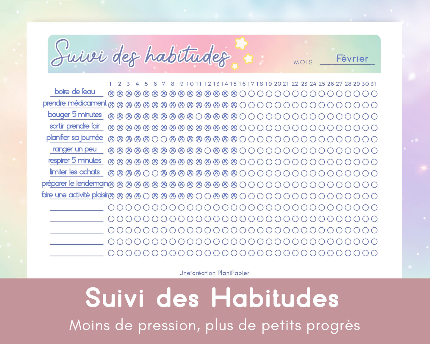 Suivi des habitudes mensuel Arc-en-ciel