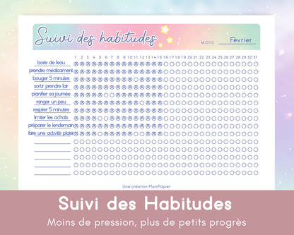 Suivi des habitudes mensuel Arc-en-ciel