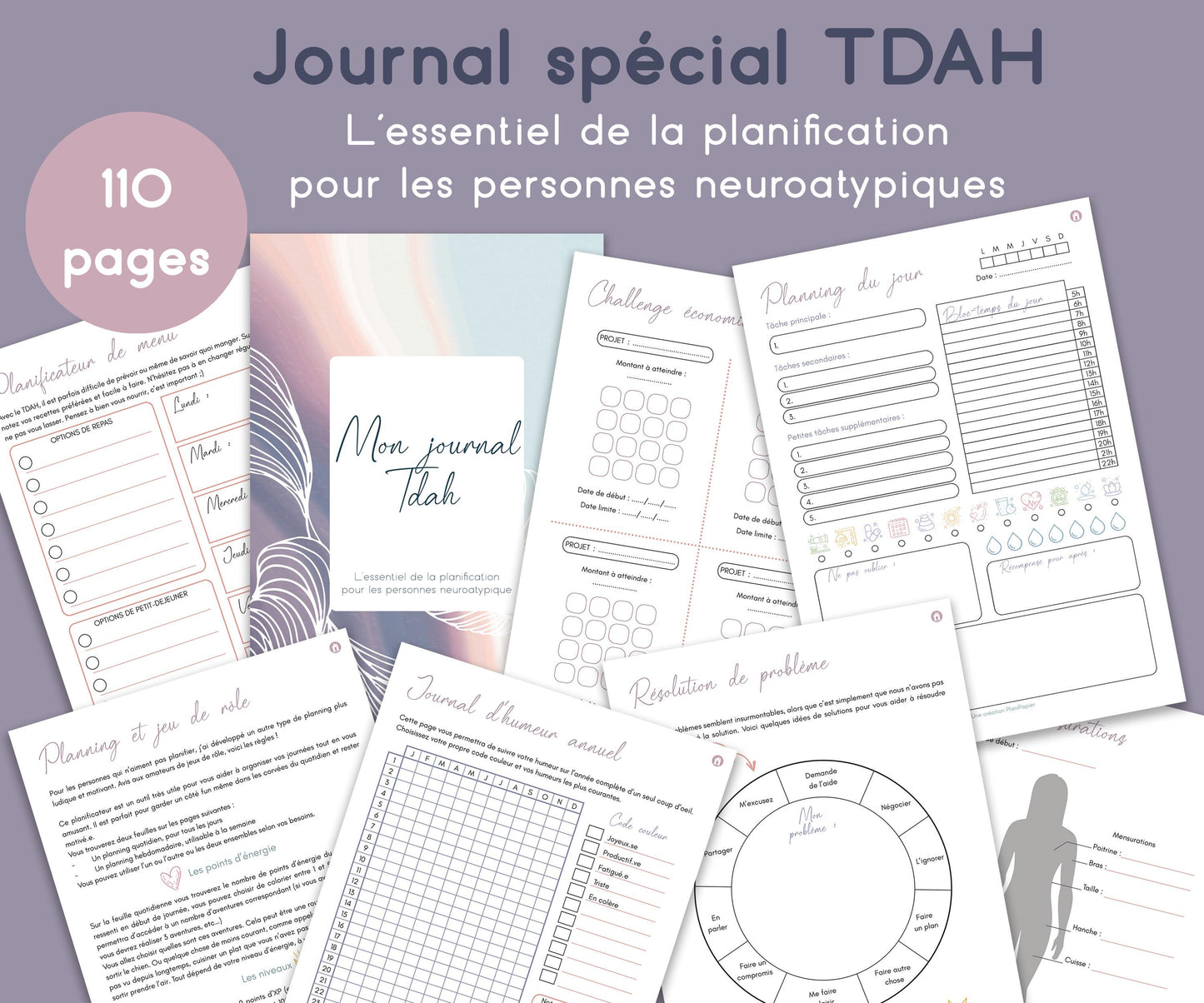Journal d'aide pour le TDAH en français, PDF imprimable