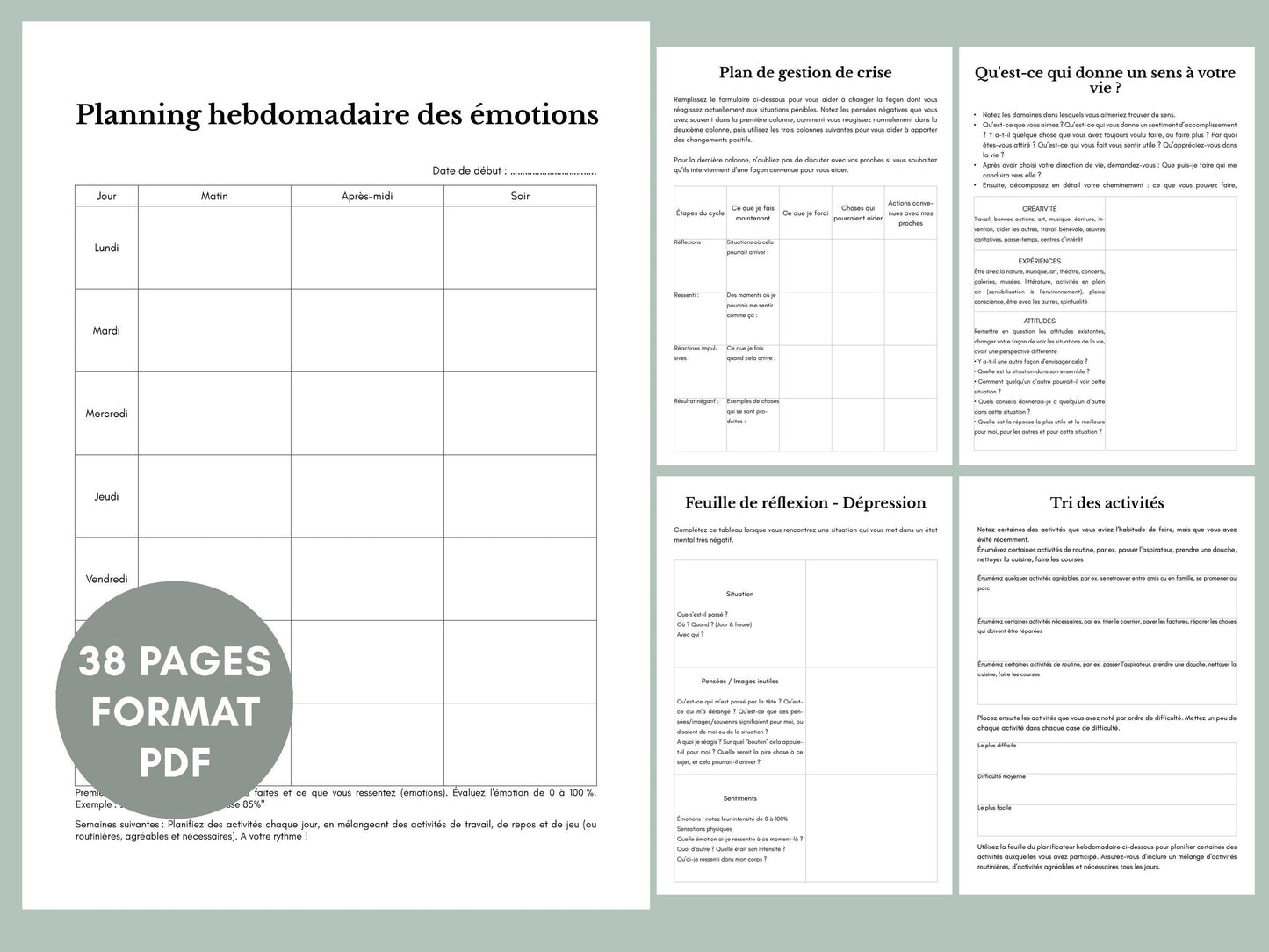 Journal d'autosoin anti dépression, PDF imprimable