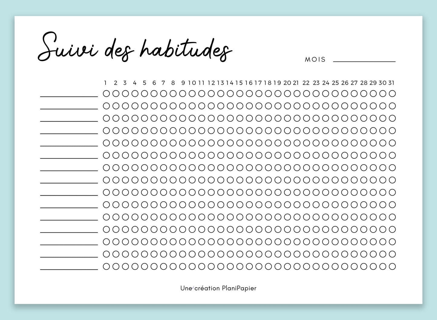 Feuille de Suivi des habitudes mensuel