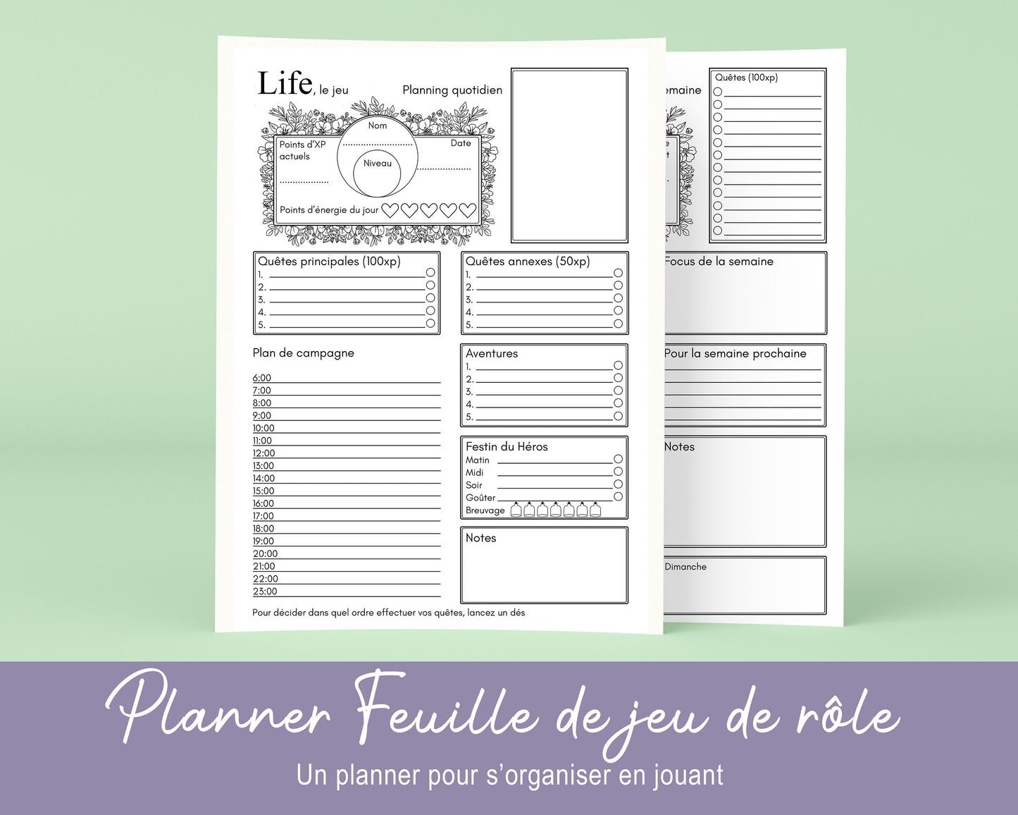Planificateur quotidien et hebdomadaire sous forme de Jeu de rôle
