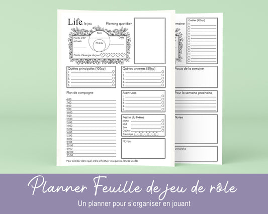 Planificateur quotidien et hebdomadaire sous forme de Jeu de rôle
