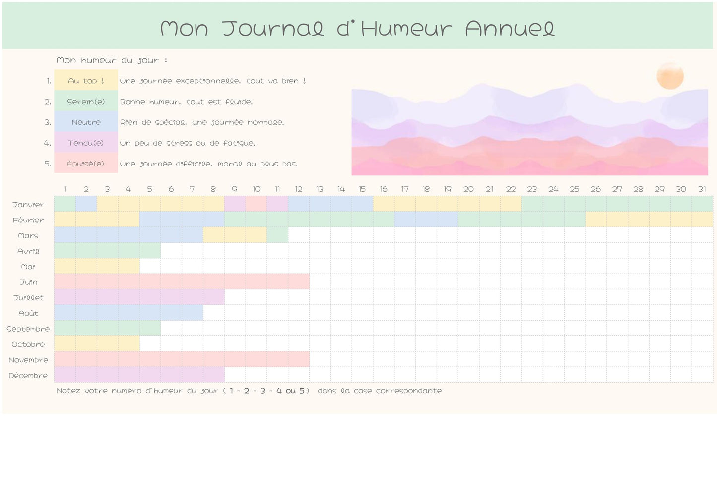 Fichier Google Sheets de Suivi d'humeur mensuel et annuel