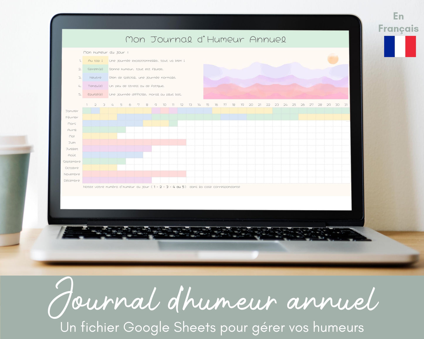 Fichier Google Sheets de Suivi d'humeur mensuel et annuel