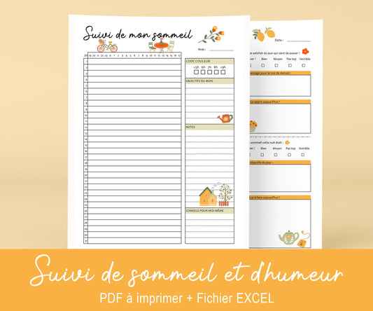Suivi d’Humeur & de Sommeil – Excel + PDF imprimable